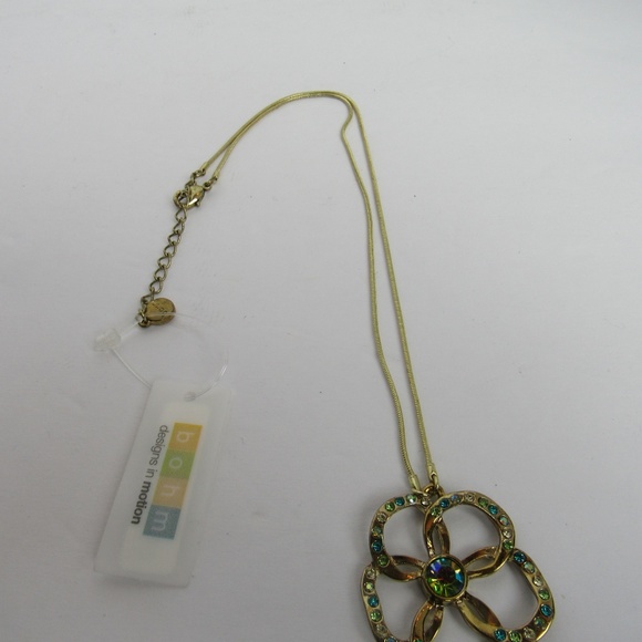 NWT Gold Green Floral Rhinestone Necklace - Picture 4 of 7